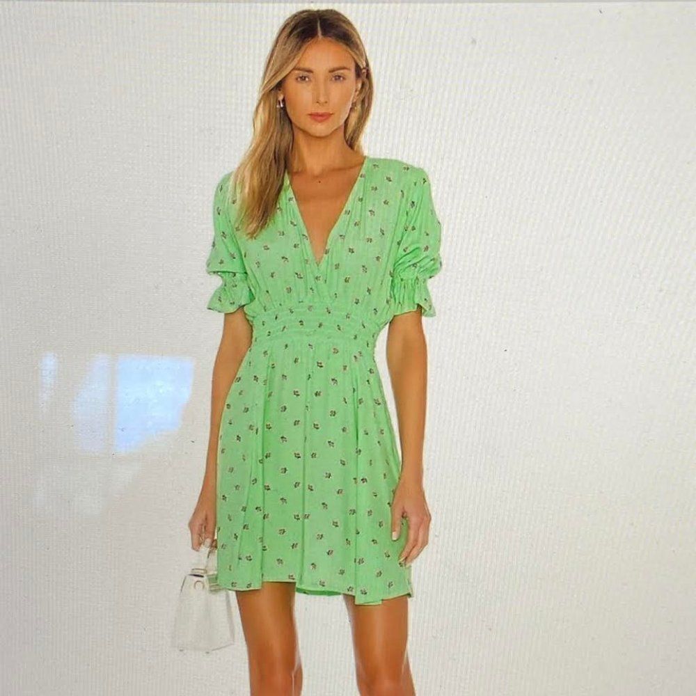 Faithfull The Brand Dress”Manhattan “ Spearmint Pink Roses Mini Nwot 4